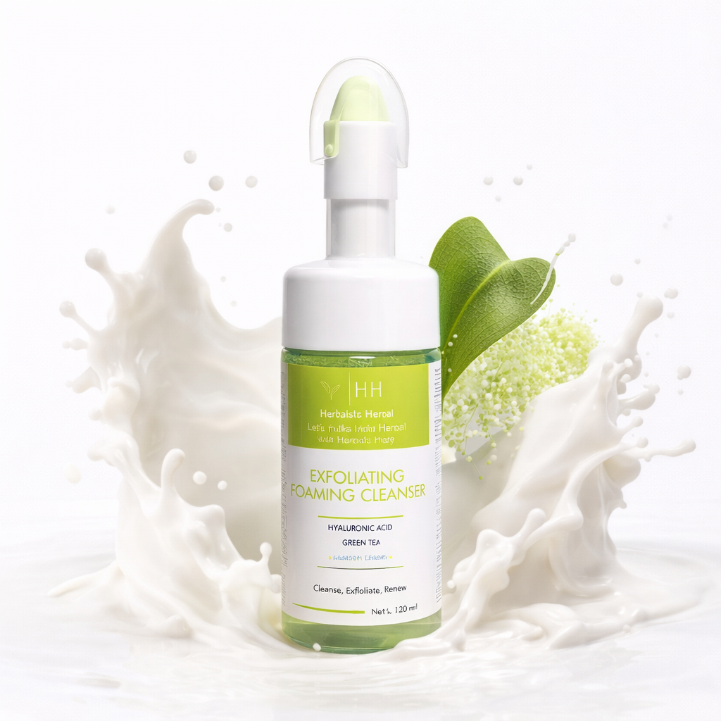 Herbalish Here Exfoliating Foaming Cleanser – Gentle Face Wash with Hyaluronic Acid & Ceramides for Smooth, Clear Skin