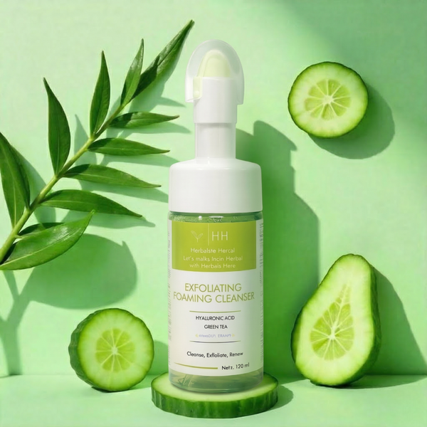 Herbalish Here Exfoliating Foaming Cleanser – Gentle Face Wash with Hyaluronic Acid & Ceramides for Smooth, Clear Skin