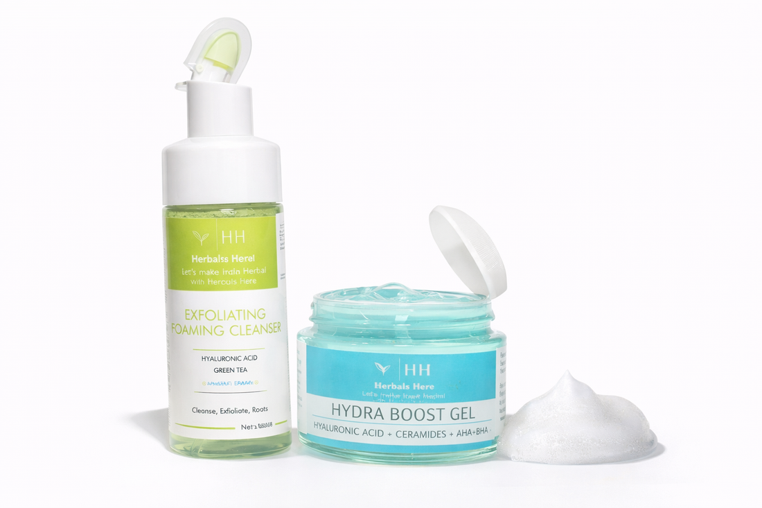 Herbals Here Hydra Boost Gel + Exfoliating Foaming Cleanser Combo